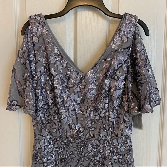 Alex Evenings Sequinned Cold-Shoulder Gown in Silver - Picture 11 of 11